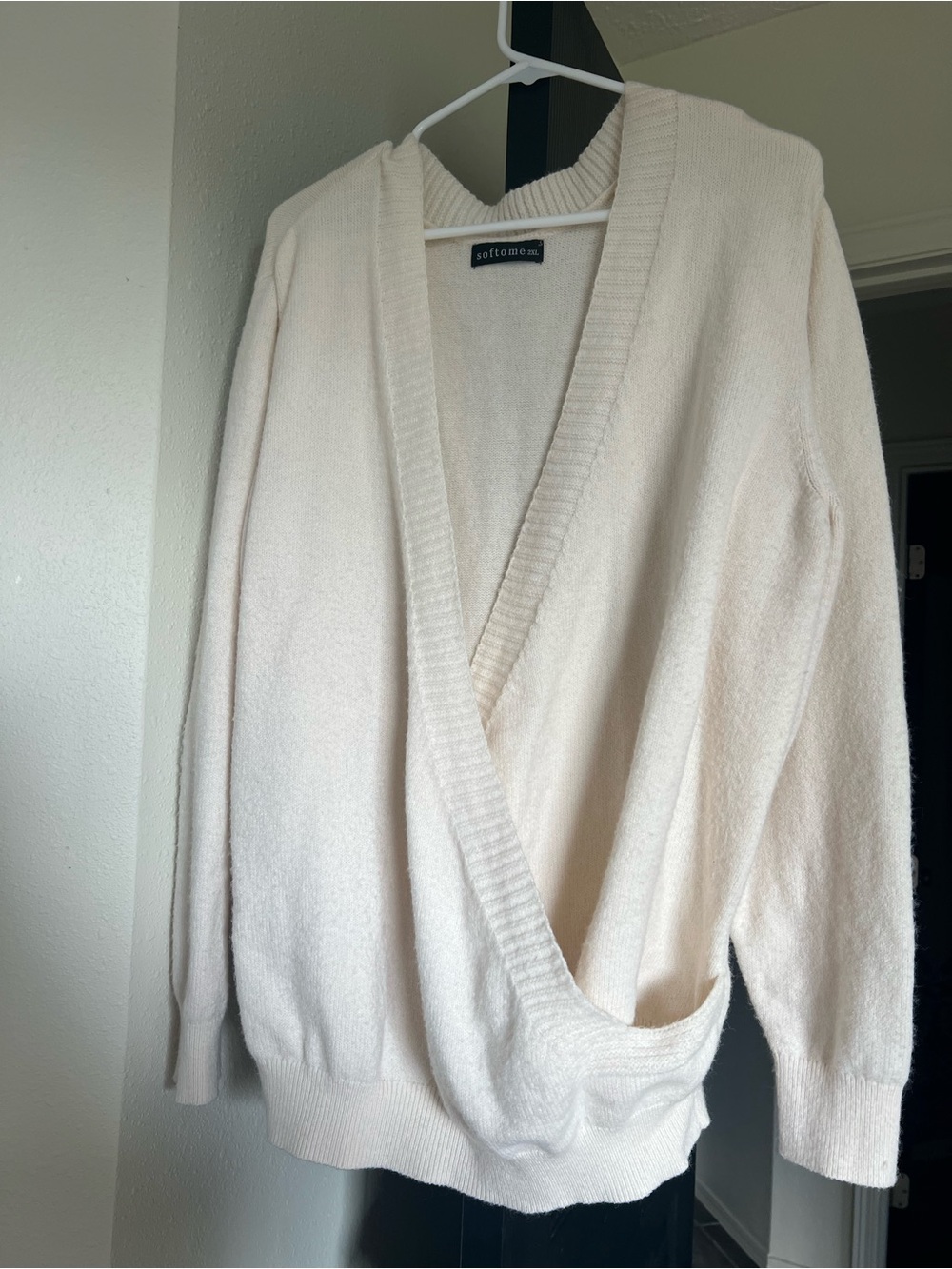 Cream V-Neck Wrap Sweater